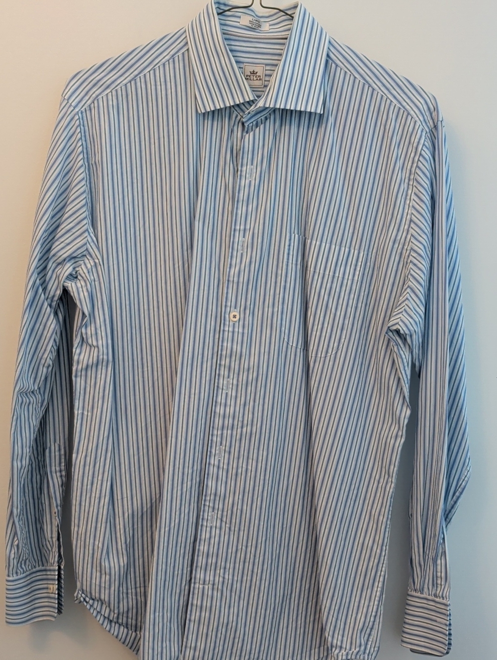 Peter Millar Blue and White Vertical Stripe Dress Shirt